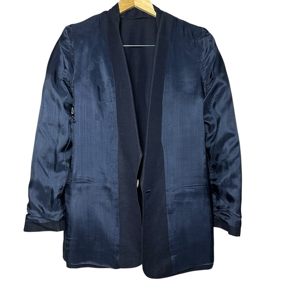 Vintage 80s Giorgio Sant'Angelo Navy Linen‎ Rayon Blazer Sz 10 Made in Romania - Picture 9 of 16